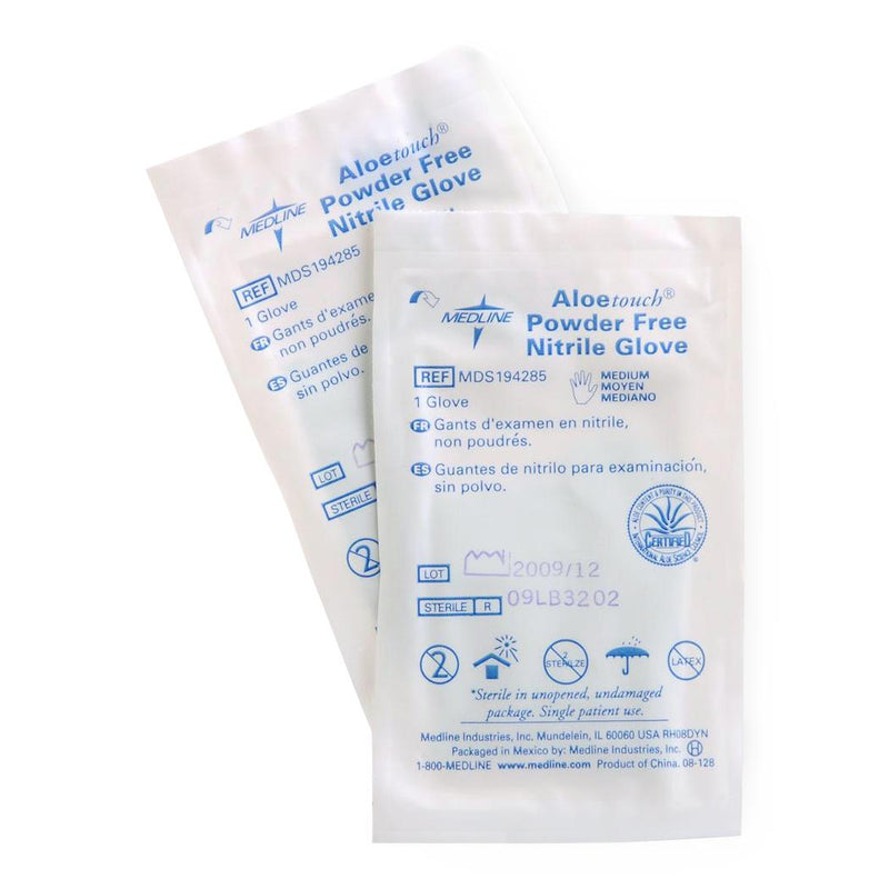 AloeTouch Powder-Free Nitrile Exam Glove, Single Glove, Sterile, Size M, 9", 400/CS  (MDS194285) Case of 400