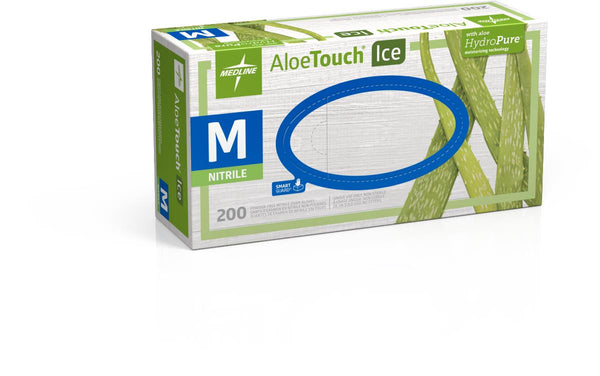 AloeTouch Ice Thin Nitrile Exam Gloves, Size M, 200/BX (MDS195285H) Box of 200