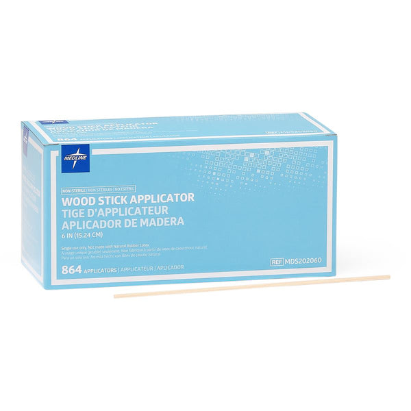 Nonsterile Wooden Applicator Sticks (No Tip), 6" Length, 864/Box, Bulk Packaged, 864/BX (MDS202060ZZ) Box of 864