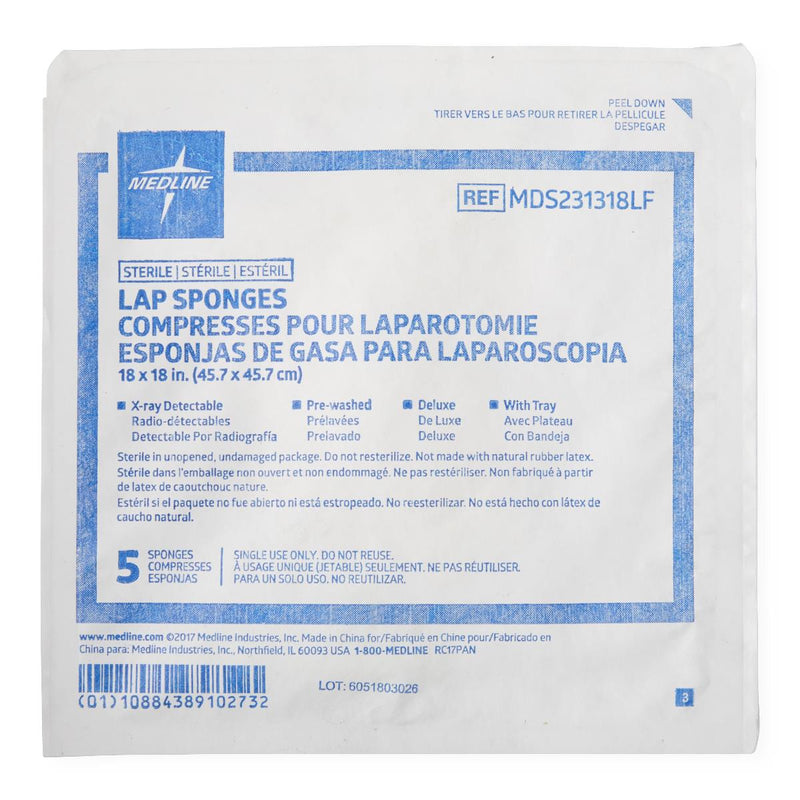 X-Ray Detectable Sterile Lap Sponge, 18" x 18", 5/Tray, 20/CS  (MDS231318LF) Case of 20