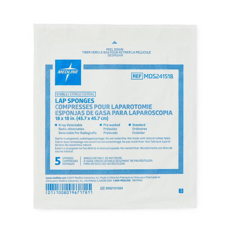 X-Ray Detectable Sterile Lap Sponge, 18" x 18", 5/Pack, 1 PK (MDS241518HH) 1 Pack