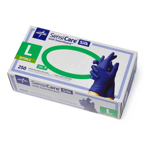 SensiCare Silk Powder-Free Nitrile Exam Gloves with SmartGuard Film, Size L, 250/BX (MDS2586H) Box of 250