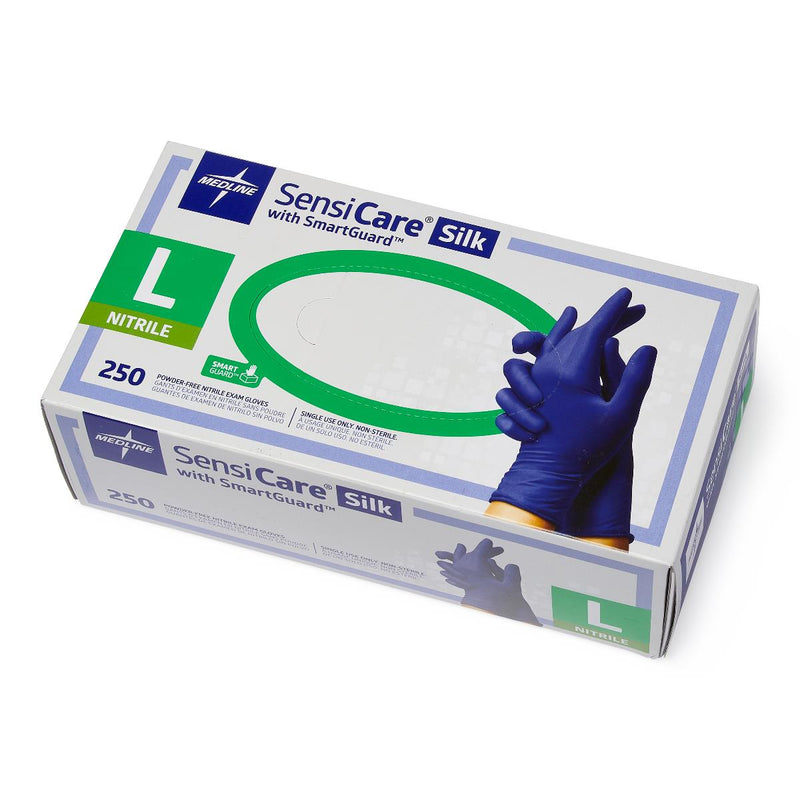 SensiCare Silk Powder-Free Nitrile Exam Gloves with SmartGuard Film, Size L, 250/BX (MDS2586H) Box of 250