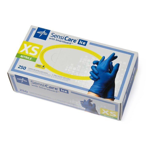 SensiCare Ice Powder-Free Nitrile Exam Gloves with SmartGuard Film, Size XS, 250/BX (MDS6800H) Box of 250