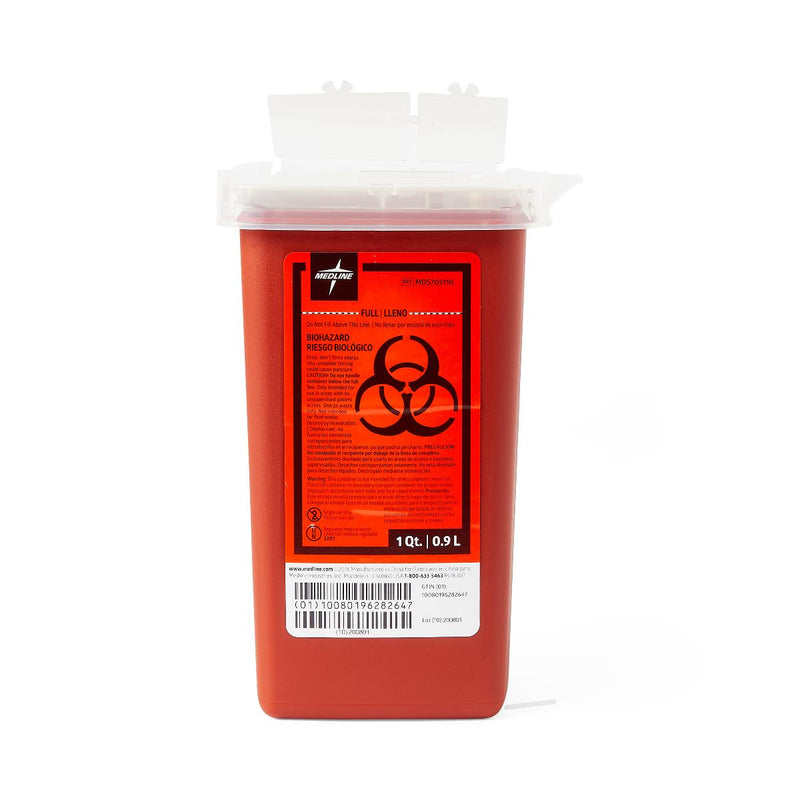 Phlebotomy Sharps Container, Red, 1 qt., with Dual Opening Lid, 1 EA (MDS705110H) Each