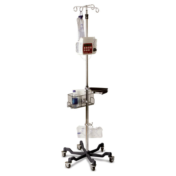 Stainless Steel 6-Leg Heavy-Duty IV Pole with Quick Release Casters, 4 Hook, 73" to 99-1/5" H, Black Base, 2/CS (MDS80600BLK) Case of 2