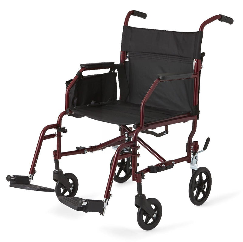 Medline Basic Steel Transport Chair, Red Frame/Black Upholstery, 1/EA  (MDS808200KD) Each