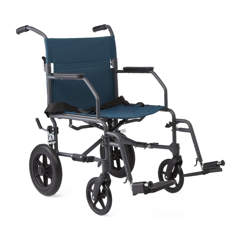 Medline Basic Steel Transport Chair, Gray Frame/Teal Upholstery, 1/EA  (MDS808200KDT) Each