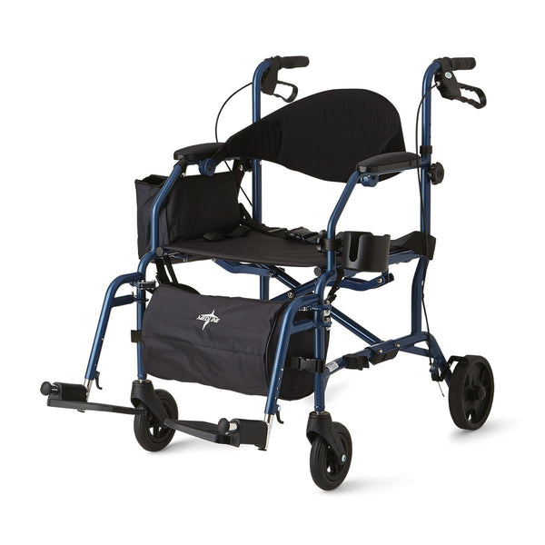 Medline Translator Combination Transport Chair and Rollator, 18" Wide Seat, Blue, 1/EA  (MDS808200TR) Each