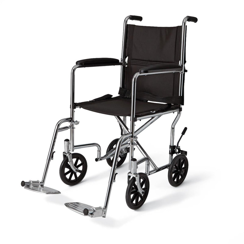 Basic Steel Transport Chair with Permanent Full-Length Arms and Swing-Away Footrests, 300 lb. Capacity, 19" Wide, Chrome, 1/EA  (MDS808200) Each