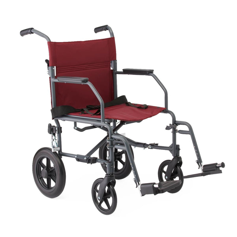 Medline Basic Steel Transport Chair, Gray Frame/Burgundy Upholstery, 1/EA  (MDS808210KDR) Each