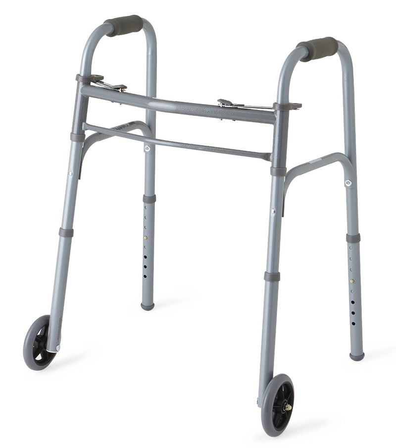 2-Button Folding Basic Steel Junior Walker with 5" Wheels, 4/CS  (MDS86410JW54B) Case of 4