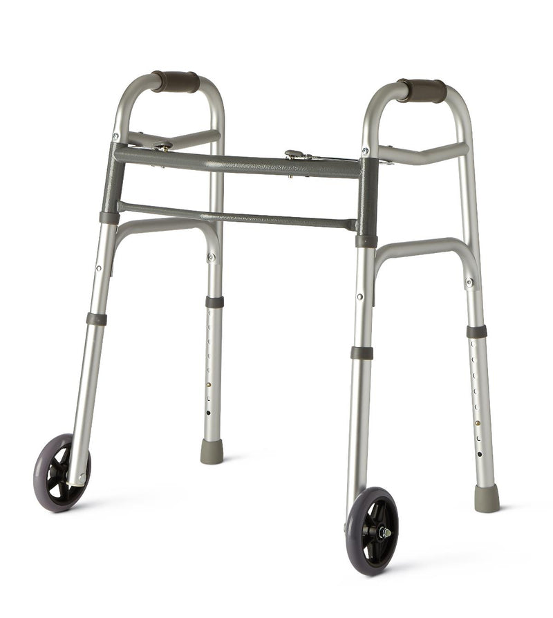 2-Button Folding Aluminum Junior Walker with 5" Wheels, 1/EA  (MDS86410JW54H) Each