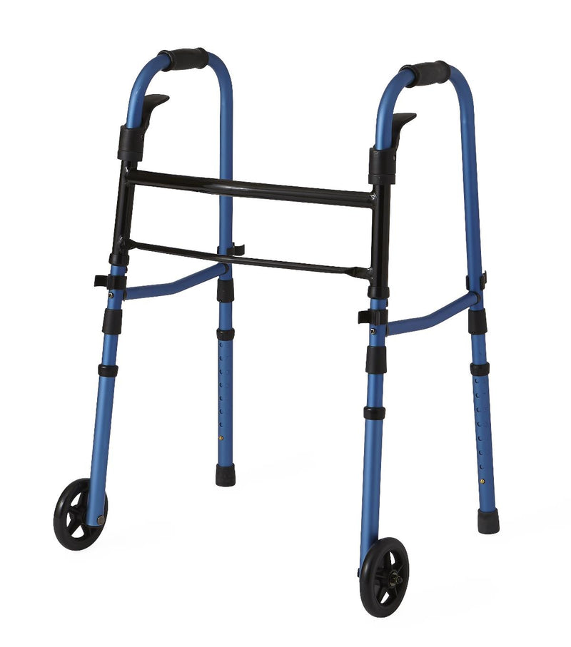 Medline Adult Folding Paddle Walker, 5" Wheels, Blue, 1/CS  (MDS86410KDBW) Case of 1