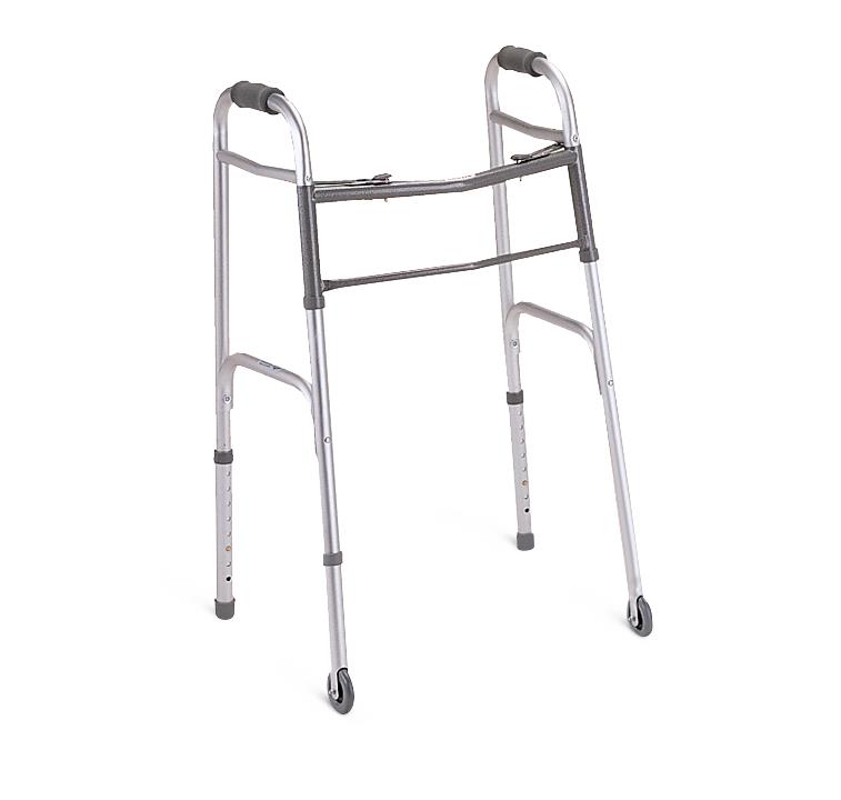 Adult Folding Walker, 2 Button, with 3" Wheels, 4/CS  (MDS86410W4) Case of 4