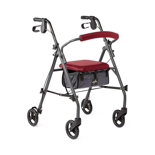 Steel Rollator with 6" Wheels and Microban-Treated Touch Points and Seat, Burgundy, Knockdown, 1 EA (MDS86850ESAR) Each