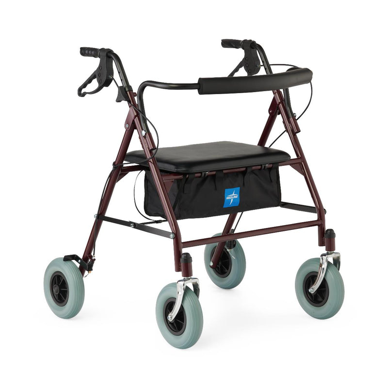 Heavy-Duty Steel Bariatric Rollator with Premium 8" Wheels, Burgundy, 1 EA (MDS868XWR) Each