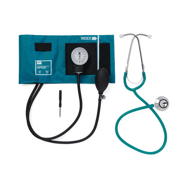 Dual-Head Stethoscope and Handheld Aneroid Sphygmomanometer Combination Kit, Adult, Teal, 1/EA  (MDS9117) Each