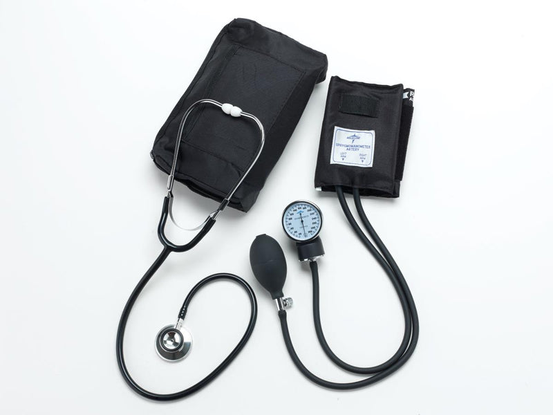 Dual-Head Stethoscope and Handheld Aneroid Sphygmomanometer Combination Kit, Adult, Black, 1/EA  (MDS9120) Each