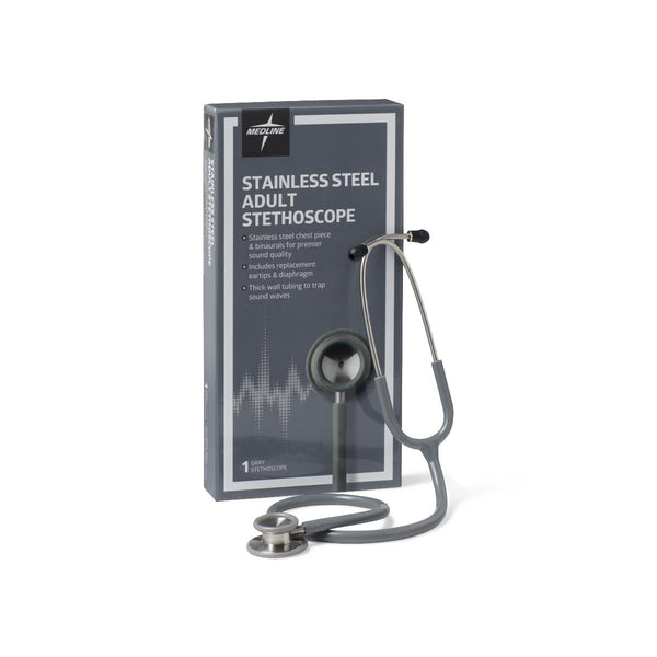 Elite Adult Stainless Steel Stethoscope, Gray, 1 EA (MDS92250) Each