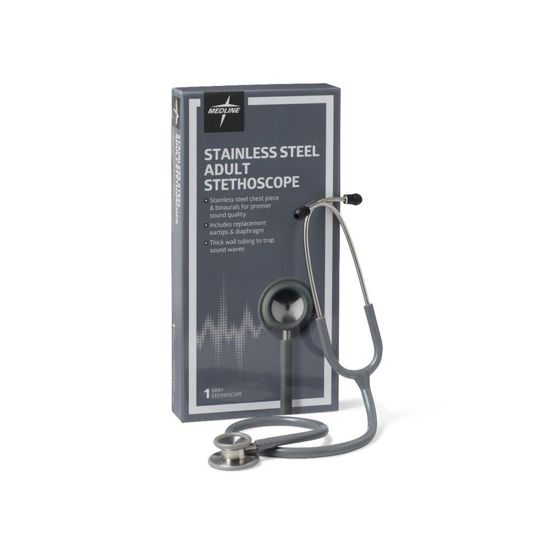 Elite Adult Stainless Steel Stethoscope, Gray, 1 EA (MDS92250) Each