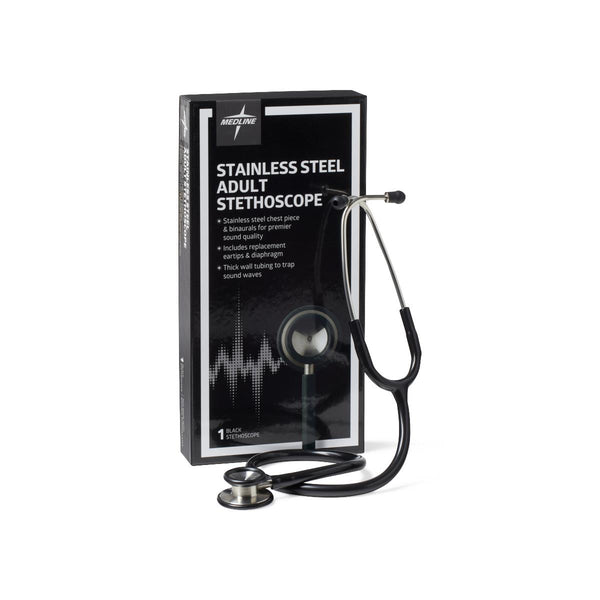 Elite Adult Stainless Steel Stethoscope, Black, 1 EA (MDS92260) Each