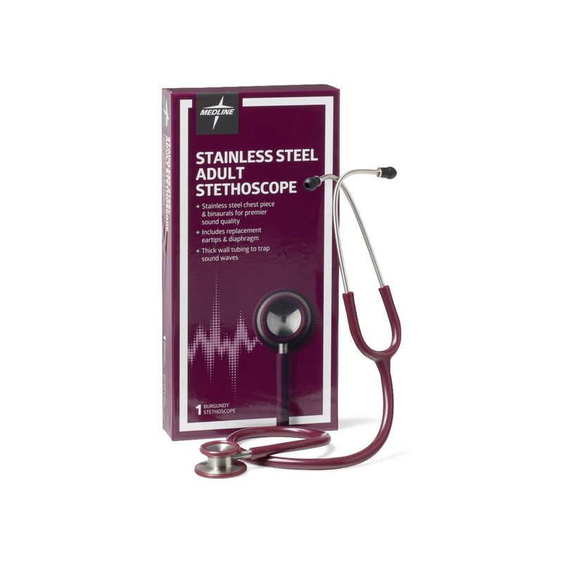 Elite Adult Stainless Steel Stethoscope, Burgundy, 1 EA (MDS92280) Each