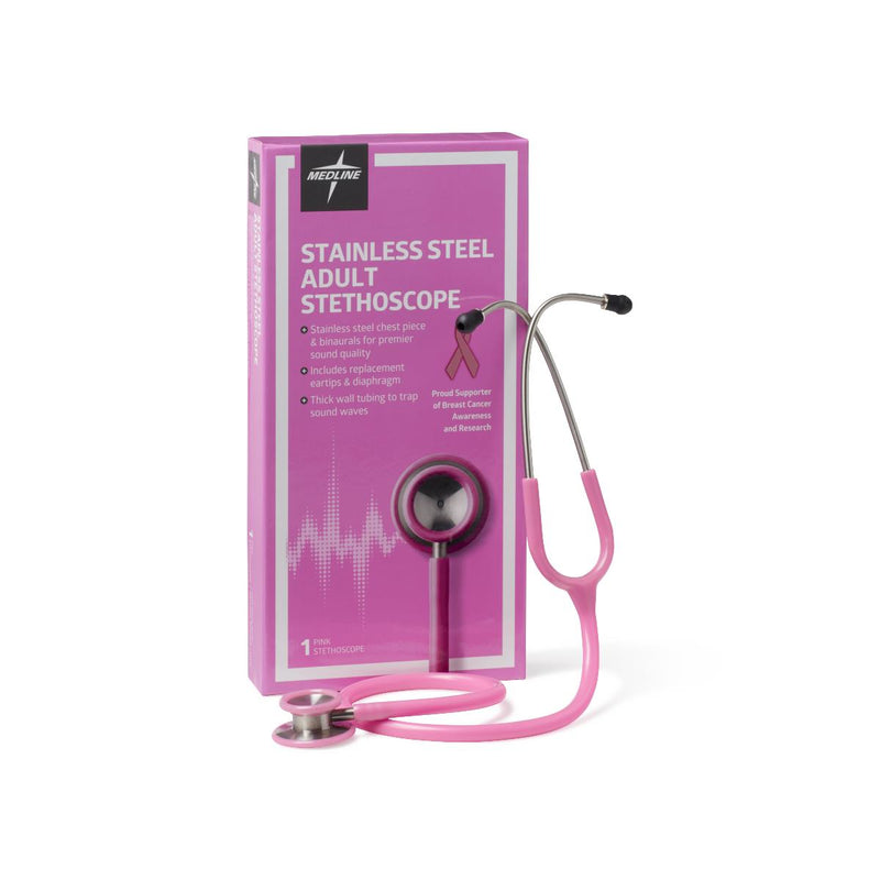Elite Adult Stainless Steel Stethoscope, Pink, 1 EA (MDS92290) Each