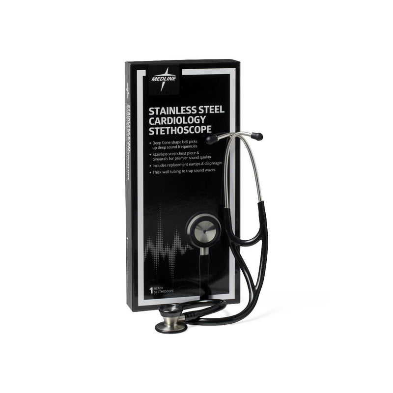Elite Stainless Steel Cardiology Stethoscope, Black, 1 EA (MDS92500) Each