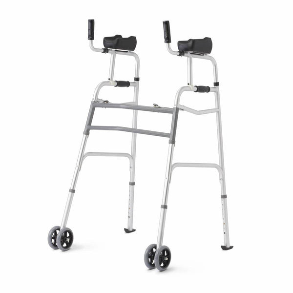 Medline Aluminum Upright Folding Walker with 5" Wheels, Adult, 1/EA  (MDSUPWALK) Each