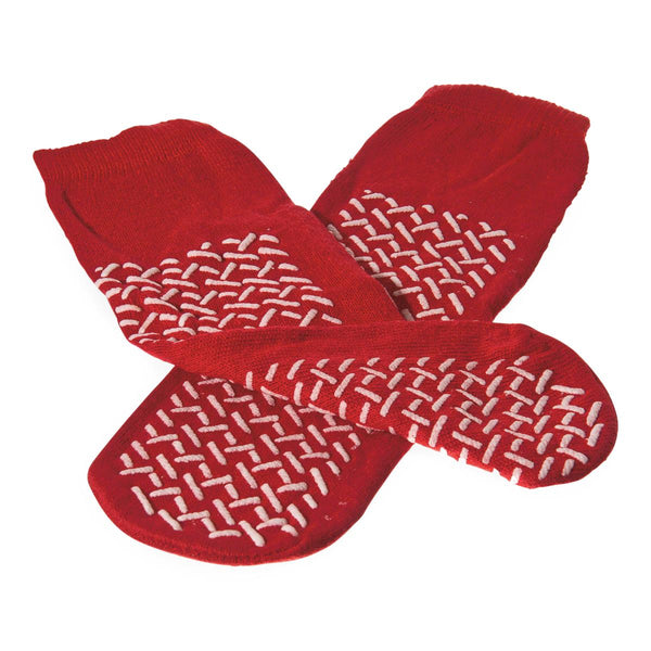 Double-Tread Fall Prevention Patient Slippers, Red, One Size Fits Most, 1/PR  (MDT211218RH) 1 Pair