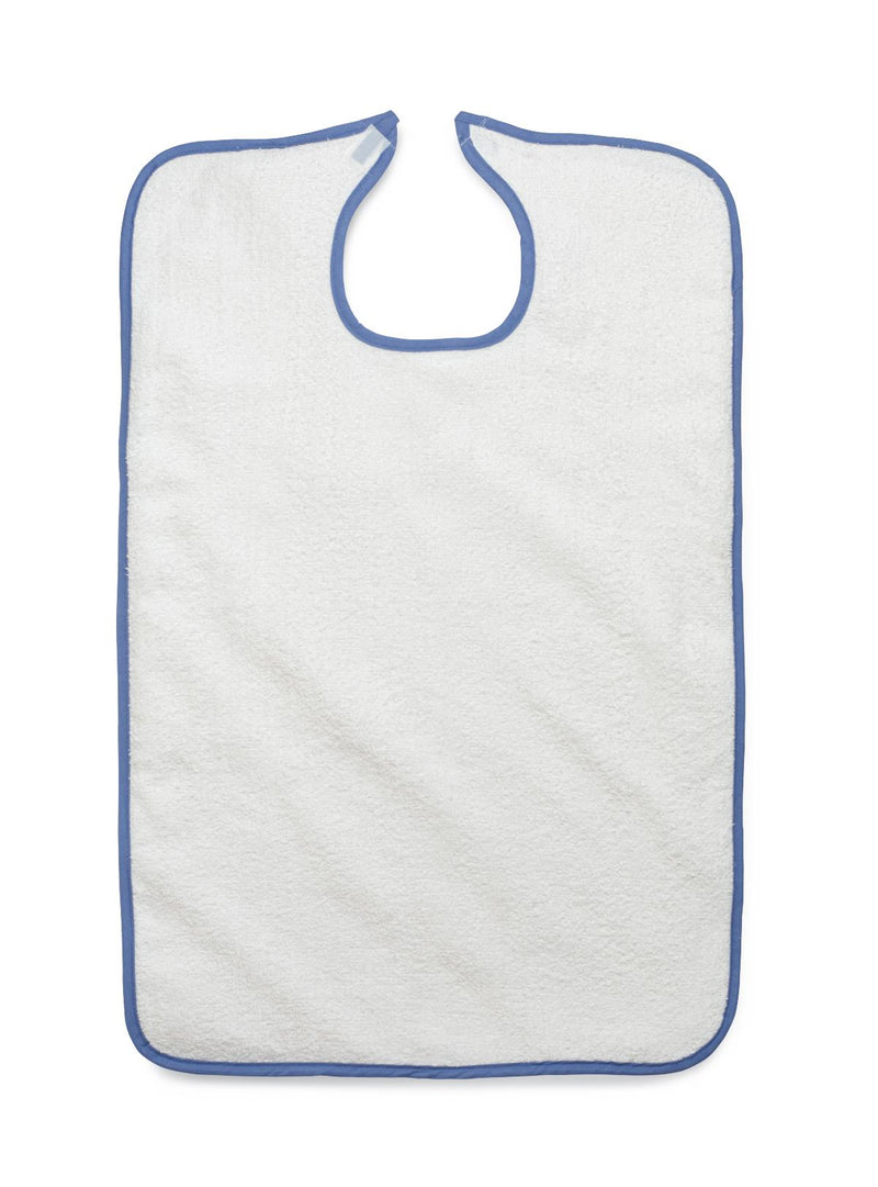 Terry Bib with Hook and Loop Strap, Adult, 10 oz., 21" x 33", White, 12/DZ  (MDTAB3B33WHI) 1 Dozen