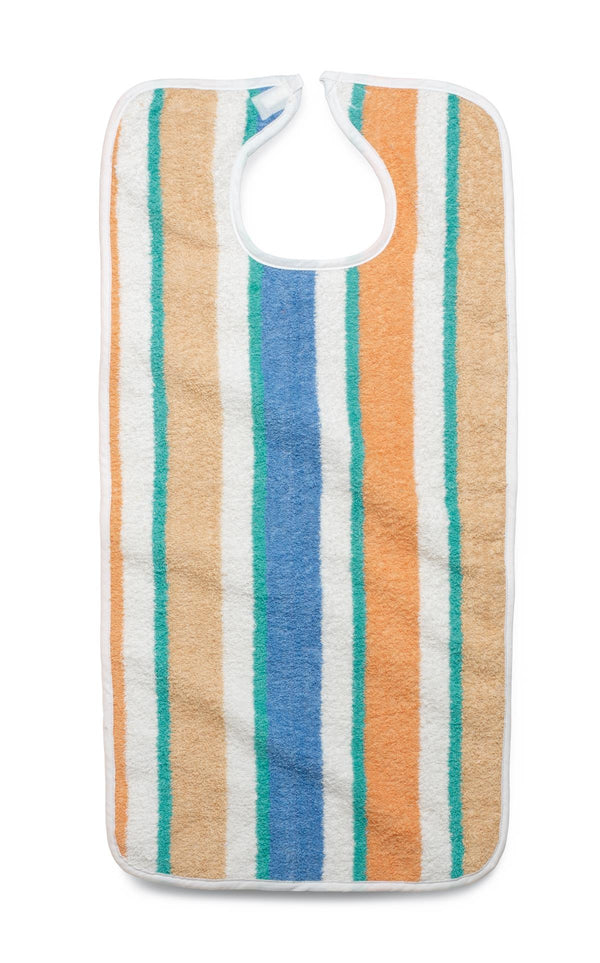 Terry Cloth Bib, Hook and Loop, Pastel Stripe, 13 oz., 34" x 17, 12/DZ  (MDTAB3C34STP) 1 Dozen