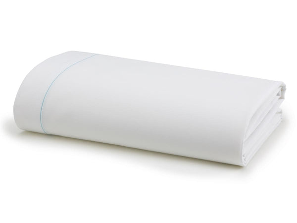 PerforMax Flat Sheet, White with Light Blue Hem, 66" x 108", 2 doz., 12/DZ  (MDTFS7S08) 1 Dozen