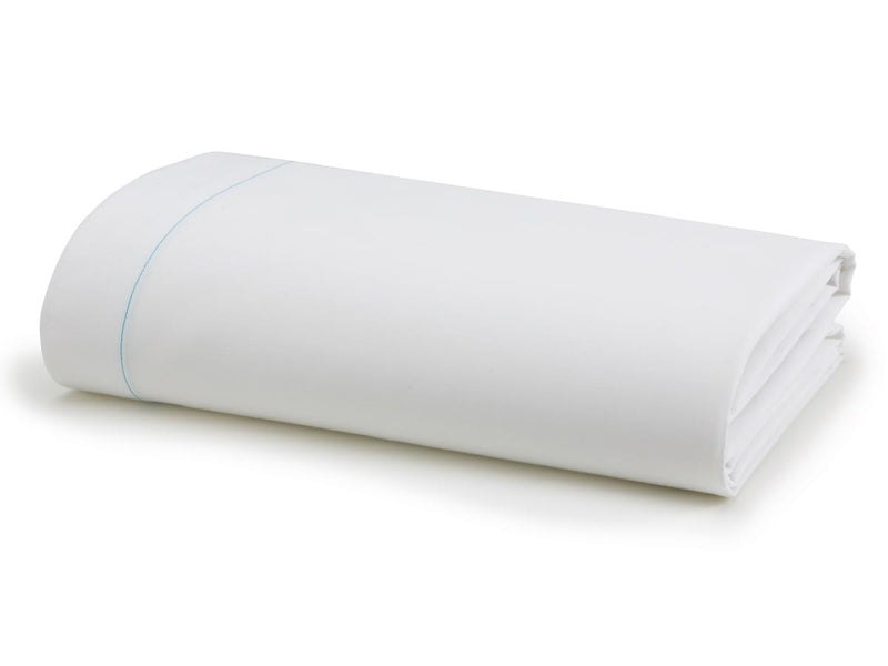 PerforMax Flat Sheet, White with Light Blue Hem, 66" x 108", 2 doz., 12/DZ  (MDTFS7S08) 1 Dozen