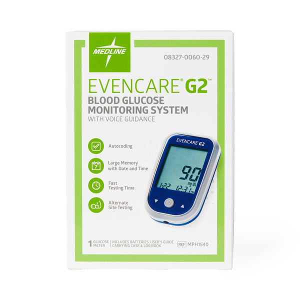 EvenCare G2 Blood Glucose Monitoring Meter with Voice Guidance, Batteries, Carrying Case, User's Guide, and Log Book, 1 EA (MPH1540) Each