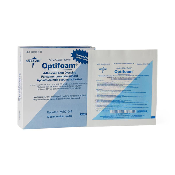 Optifoam Adhesive Foam Wound Dressings, 4" x 4", 100/CS  (MSC1044) Case of 100