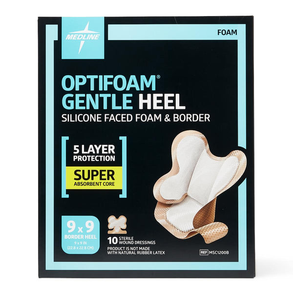 Optifoam Gentle Silicone-Faced Foam and Border Heel Dressing, 10/BX  (MSC1200BZ) Box of 10