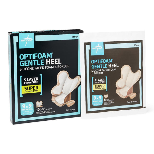 Optifoam Gentle Silicone-Faced Foam and Border Heel Dressing, 50/CS  (MSC1200B) Case of 50