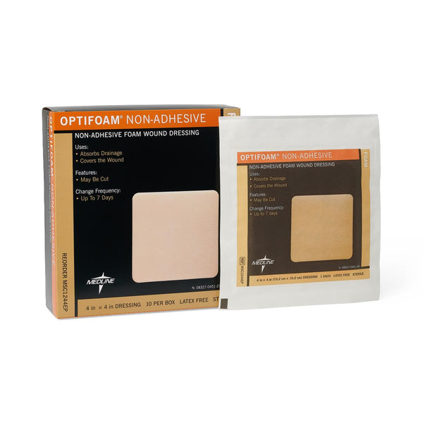 Optifoam Nonadhesive Foam Wound Dressing in Educational Packaging, 4" x 4", 100/CS  (MSC1244EP) Case of 100