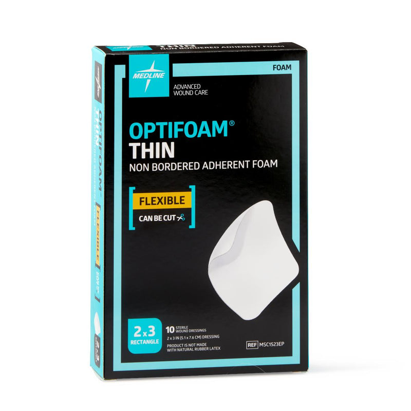 Optifoam Thin Adhesive Foam Dressing in Educational Packaging, 2" x 3", 100/CS  (MSC1523EP) Case of 100