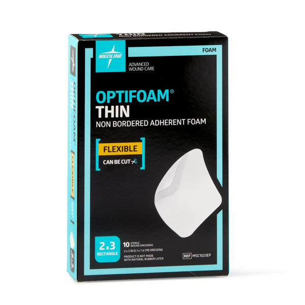 Optifoam Thin Adhesive Foam Dressing, 2" x 3", in Educational Packaging, 10/BX  (MSC1523EPZ) Box of 10