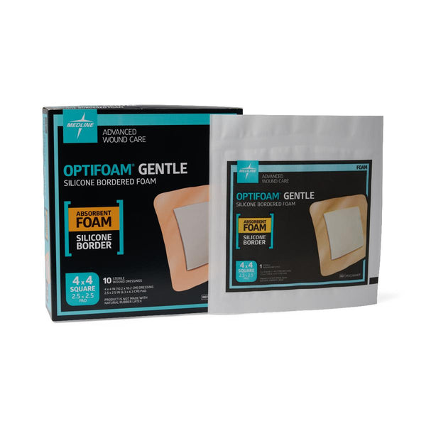 Optifoam Gentle Foam Wound Dressing with Silicone Adhesive Border, 4" x 4" in Educational Packaging, 10/BX  (MSC2044EPZ) Box of 10