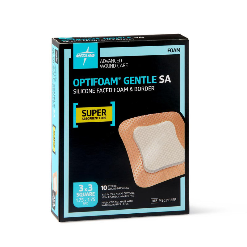 Optifoam Gentle Silicone-Faced Foam Dressing in Educational Packaging, 3" x 3" (7.6 x 7.6 cm), 100/CS  (MSC2133EP) Case of 100