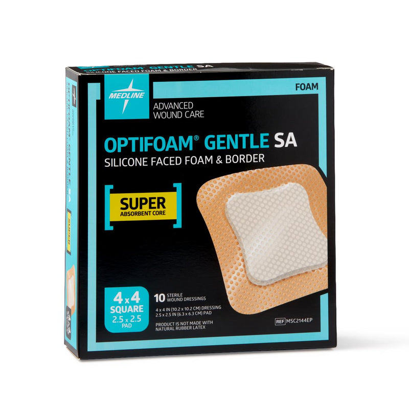 Optifoam Gentle Silicone-Faced Foam Dressing in Educational Packaging, 4" x 4" (10.2 x 10.2 cm), 100/CS  (MSC2144EP) Case of 100