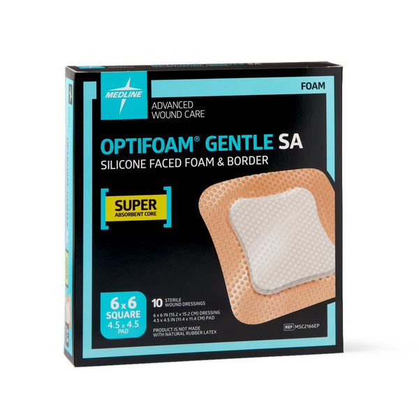 Optifoam Gentle Silicone-Faced Foam Dressing in Educational Packaging, 6" x 6" (15.2 x 15.2 cm), 100/CS  (MSC2166EP) Case of 100