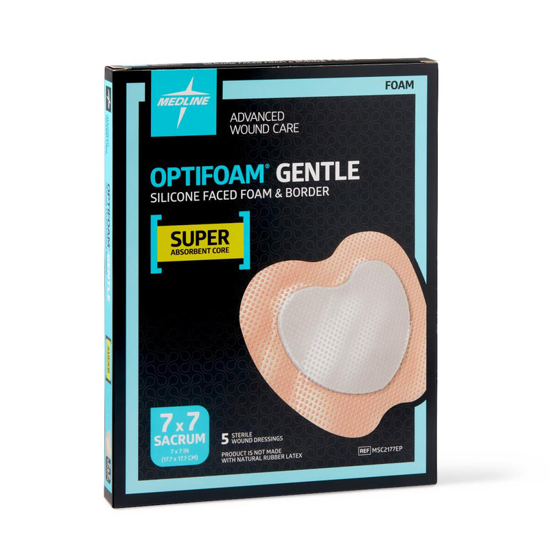 Optifoam Gentle Silicone-Faced Foam Dressing in Educational Packaging, Sacrum, 7" x 7" (17.8 x 17.8 cm), 40/CS  (MSC2177EP) Case of 40