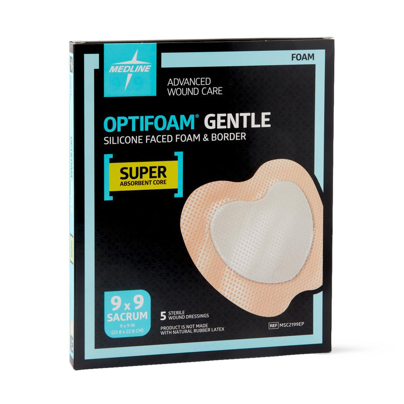 Optifoam Gentle Silicone-Faced Foam Dressing in Educational Packaging, Sacrum, 9" x 9" (22.9 x 22.9 cm), 25/CS  (MSC2199EP) Case of 25