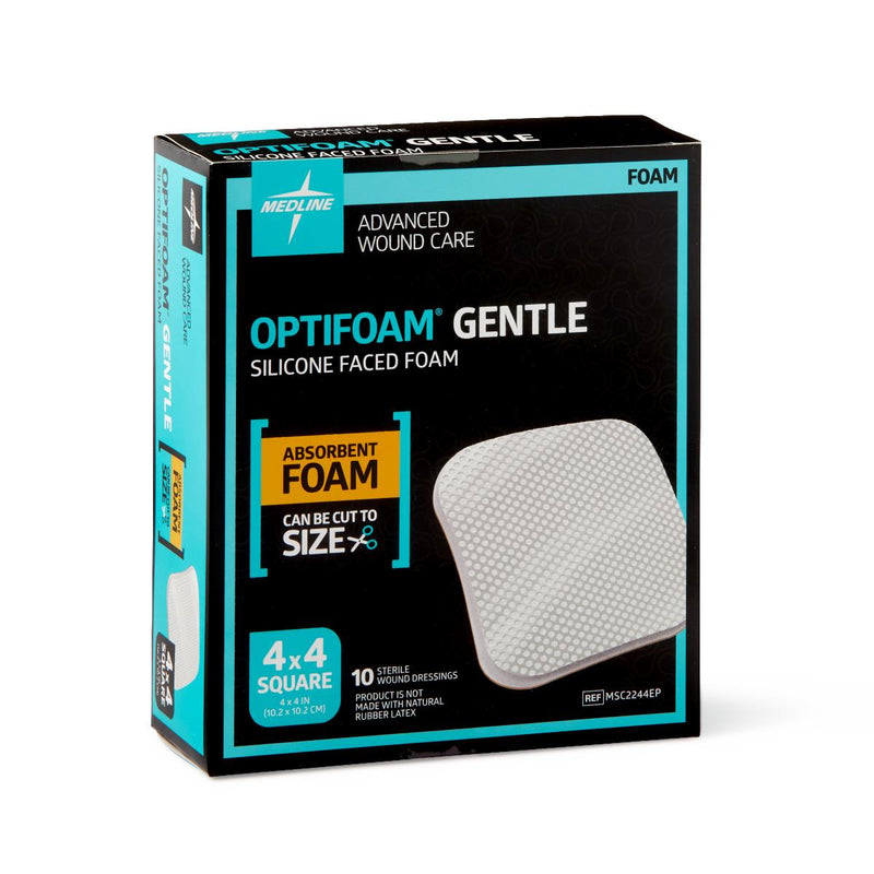 Optifoam Gentle Silicone-Faced Foam Dressing in Educational Packaging, 4" x 4", 100/CS  (MSC2244EP) Case of 100