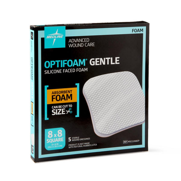 Optifoam Gentle Silicone-Faced Foam Dressing in Educational Packaging, 8" x 8", 50/CS  (MSC2288EP) Case of 50